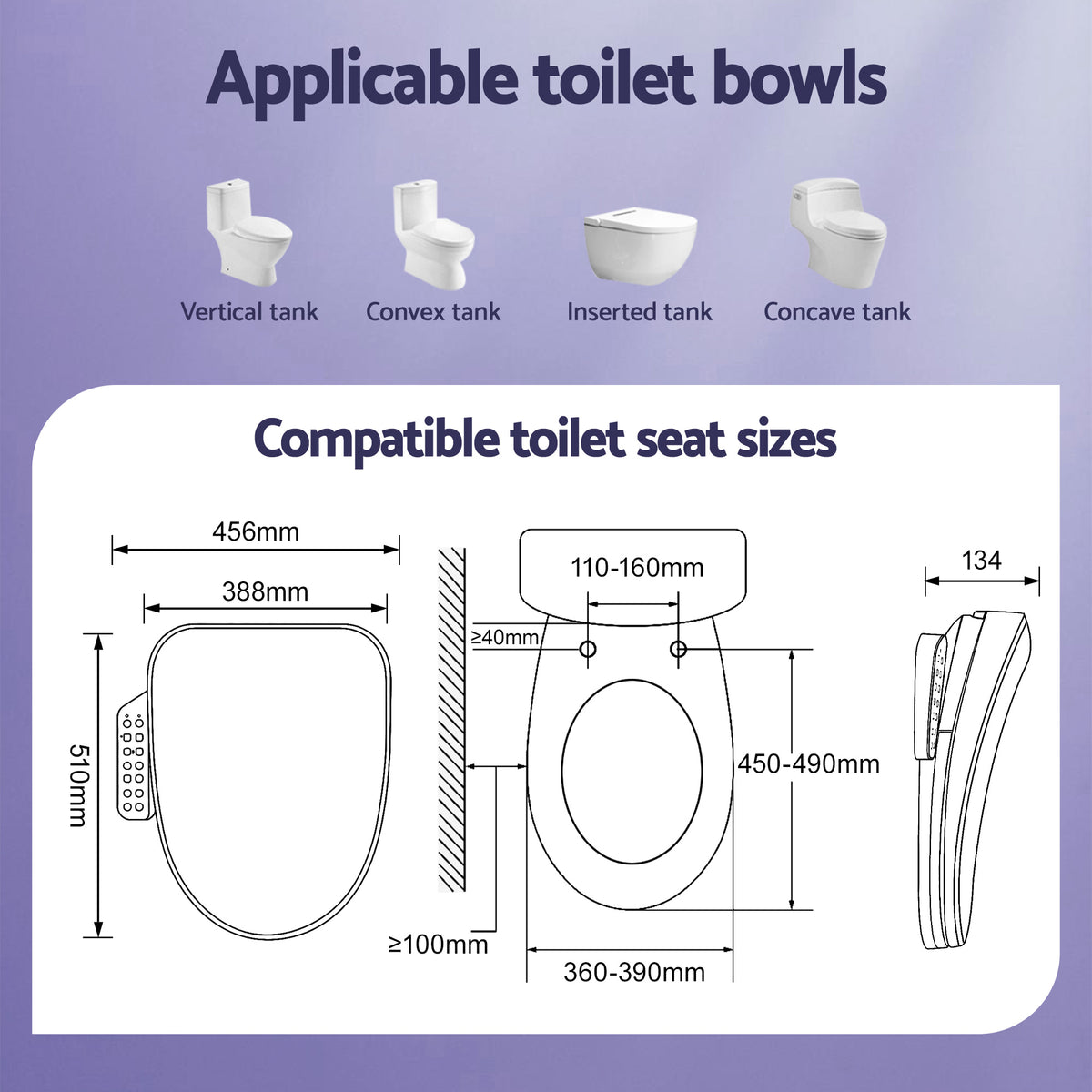 Electric Bidet Toilet Seat Cover | Heated Warm Water | Dryer | LED Night Light