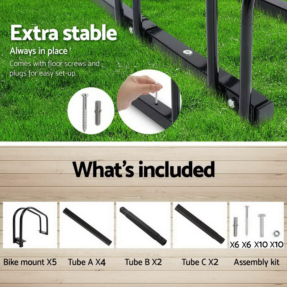 Weisshorn 5 Bike Stand Rack | Bicycle Storage | Floor Parking Holder | Cycling | Black