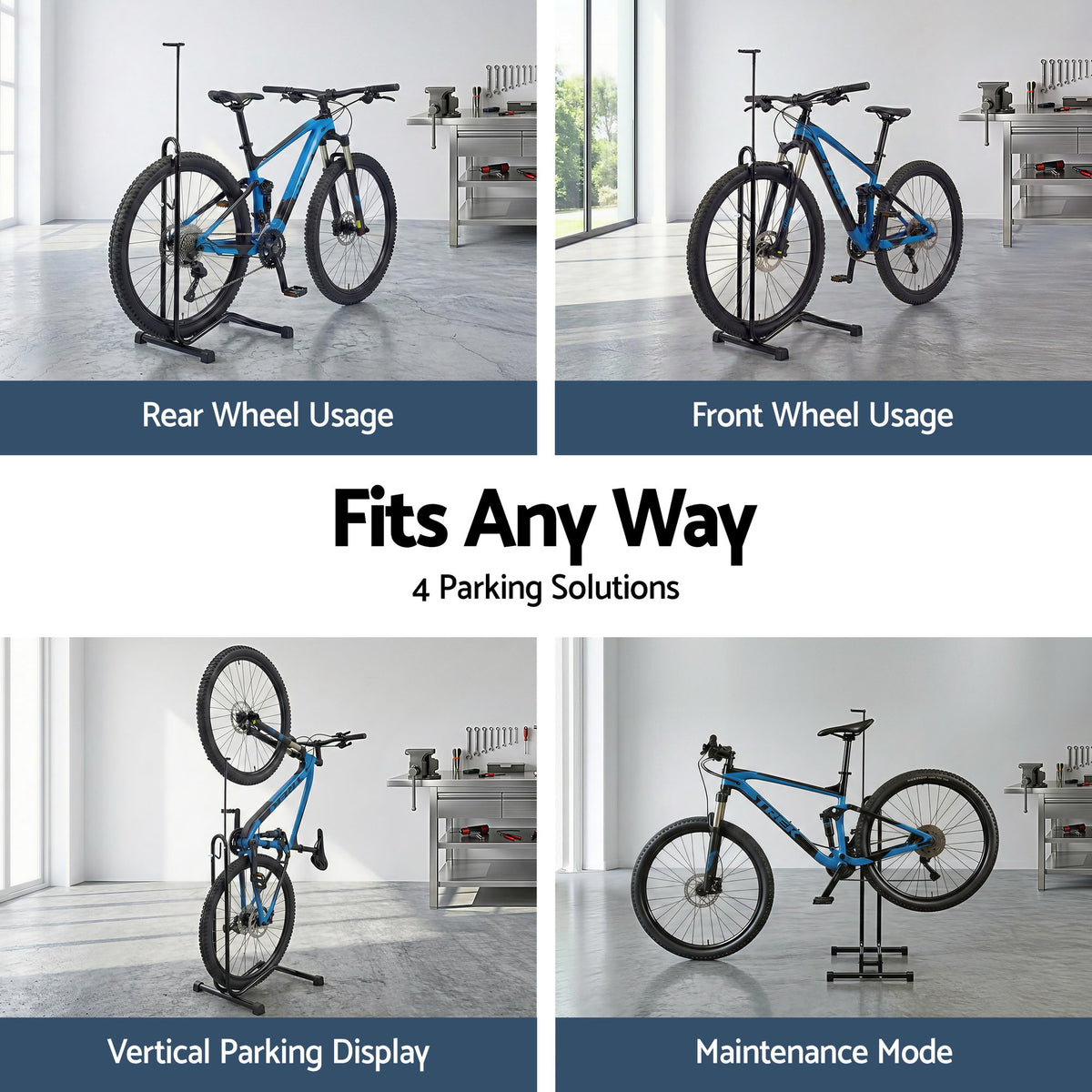 4-in-1 Bike Parking Stand | Adjustable Height | Vertical Storage Rack | 24–27.5 Inch Bikes