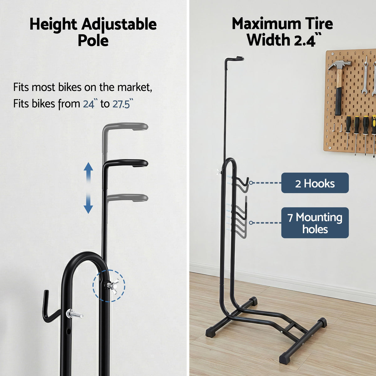 4-in-1 Bike Parking Stand | Adjustable Height | Vertical Storage Rack | 24–27.5 Inch Bikes