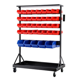 Storage Bins Rack | 74 Bins | Double Sided | Mobile Workshop Organiser