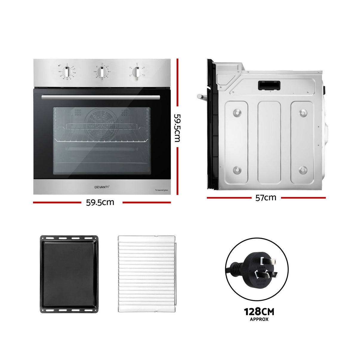 60cm Electric Built-In Wall Oven | 70L Capacity | Stainless Steel