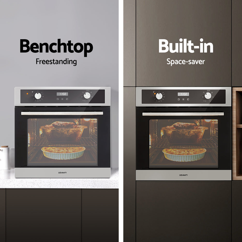 Devanti Electric Built-In Wall Oven | 80L | Convection Grill Ovens | Stainless Steel