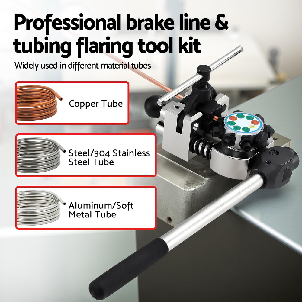 Brake Line Flaring Tool Kit | 45° Double Flare | 3/16"–3/8" Tubing + Cutter