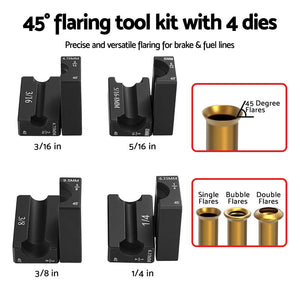 Brake Line Flaring Tool Kit | 45° Double Flare | 3/16"–3/8" Tubing + Cutter