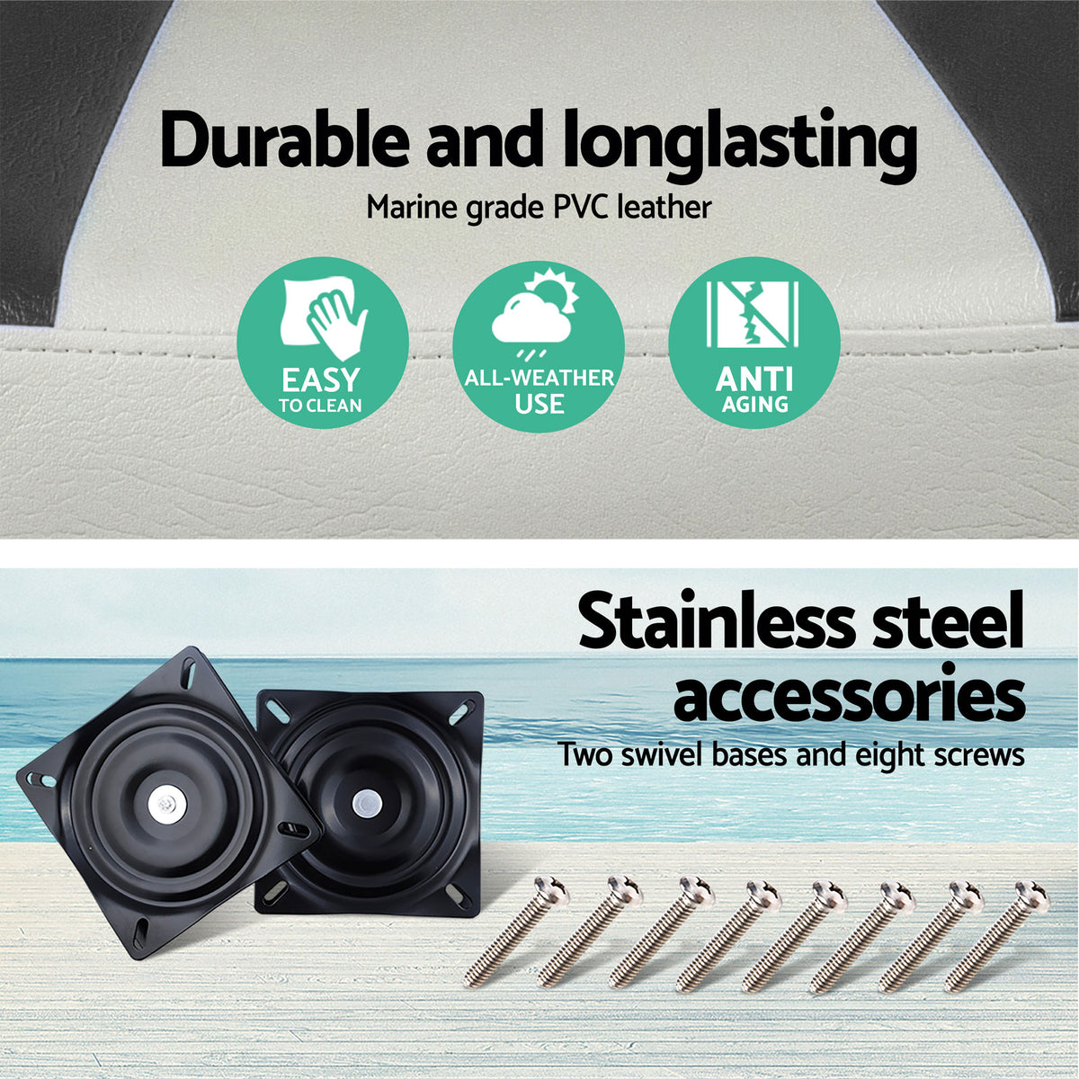 Folding Boat Seats with Pedestals 2 Pack | Low Back | 34–46cm Adjustable | Charcoal