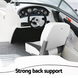 Folding Boat Seats with Pedestals 2 Pack | Low Back | 34–46cm Adjustable | Charcoal