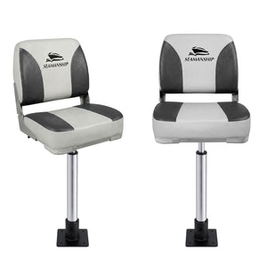 Folding Boat Seats with Pedestals 2 Pack | Low Back | 55–75cm Adjustable | Charcoal