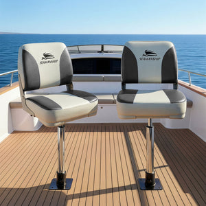 Folding Boat Seats with Pedestals 2 Pack | Low Back | 55–75cm Adjustable | Charcoal