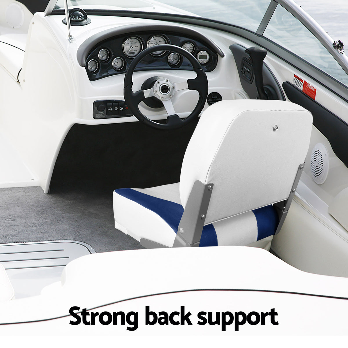 Folding Boat Seats with Pedestals 2 Pack | Low Back | 34–46cm Adjustable | White Blue
