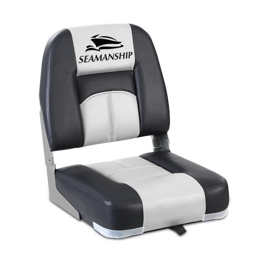 Seamanship Folding Boat Seats | 2PCS Marine Swivel Seats | Low Back | 10cm Padding | Grey