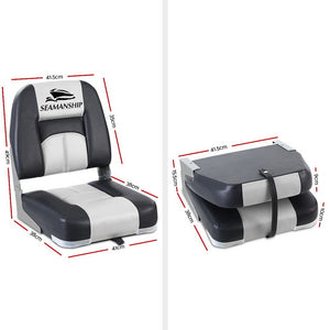 Seamanship Folding Boat Seats | 2PCS Marine Swivel Seats | Low Back | 10cm Padding | Grey