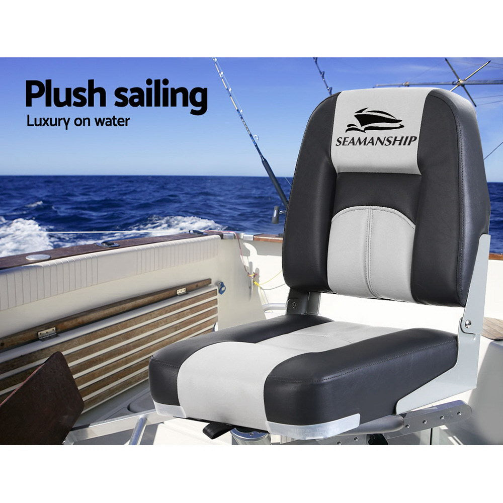 Seamanship Folding Boat Seats | 2PCS Marine Swivel Seats | Low Back | 10cm Padding | Grey