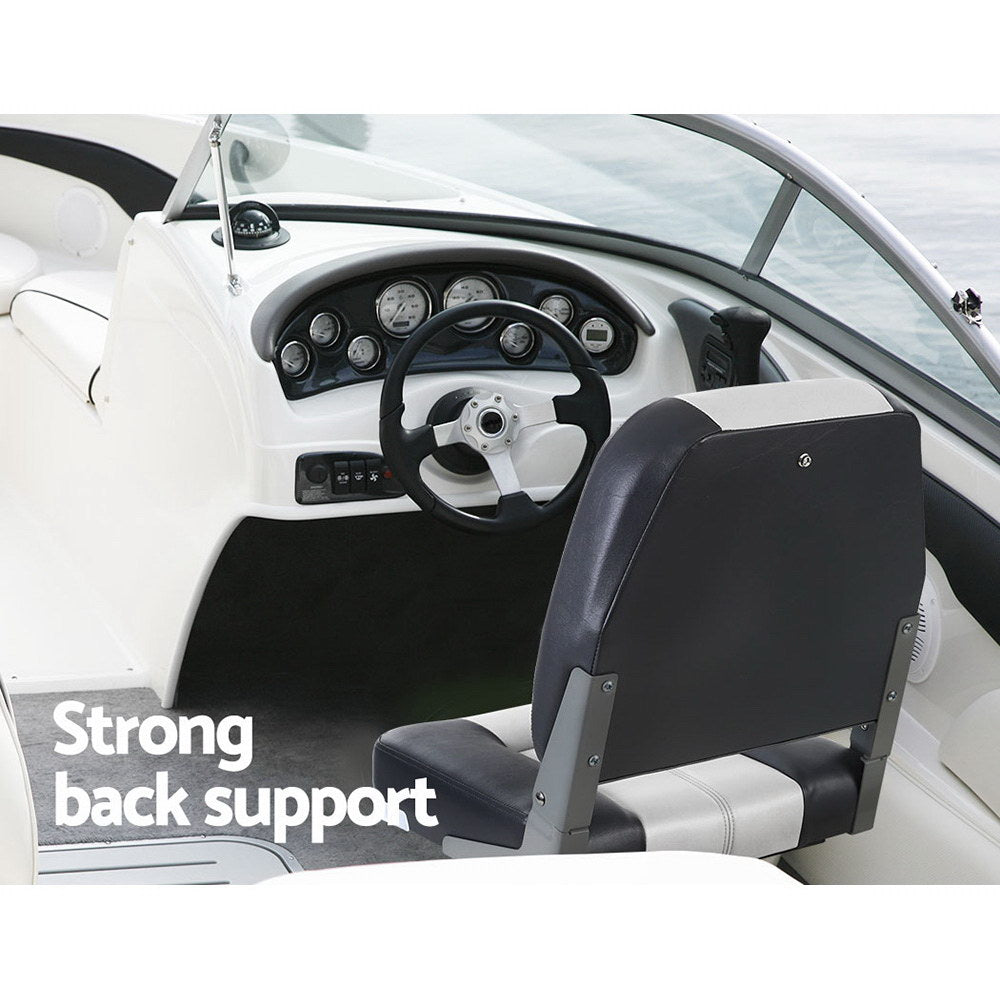 Seamanship Folding Boat Seats | 2PCS Marine Swivel Seats | Low Back | 10cm Padding | Grey