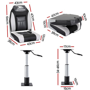 Folding Boat Seats with Pedestals 2 Pack | High Back | 34–46cm Adjustable | Black