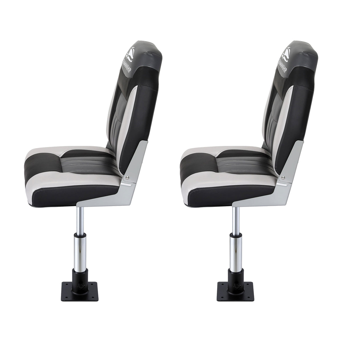 Folding Boat Seats with Pedestals 2 Pack | High Back | 34–46cm Adjustable | Black