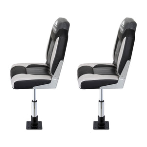 Folding Boat Seats with Pedestals 2 Pack | High Back | 34–46cm Adjustable | Black