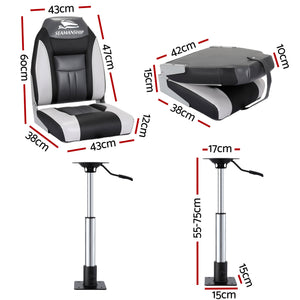 Folding Boat Seats with Pedestals 2 Pack | High Back | 55–75cm Adjustable | Black