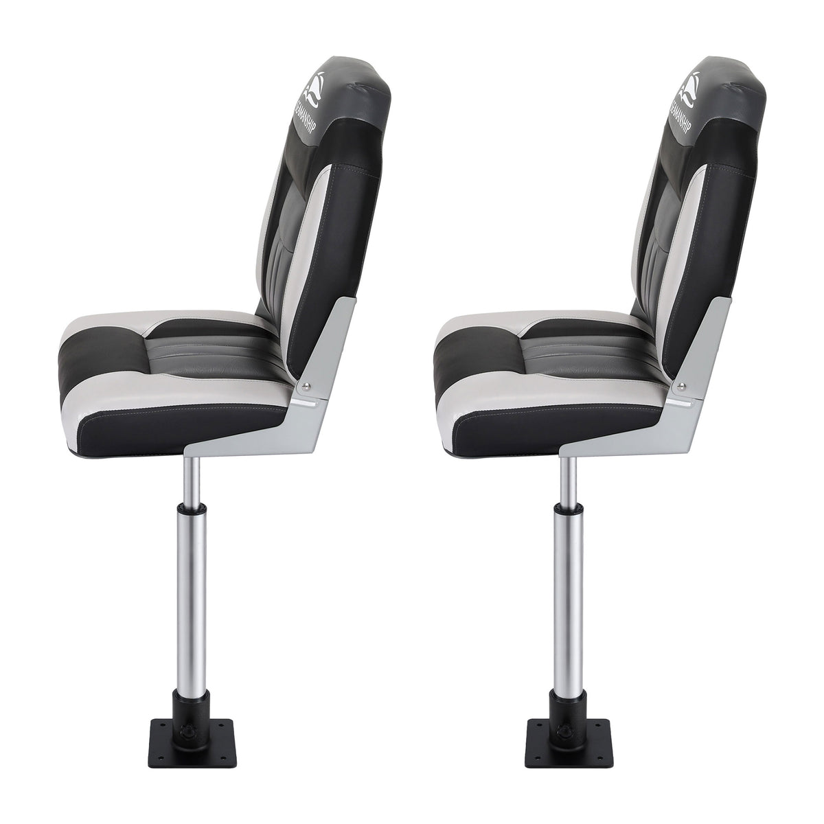 Folding Boat Seats with Pedestals 2 Pack | High Back | 55–75cm Adjustable | Black