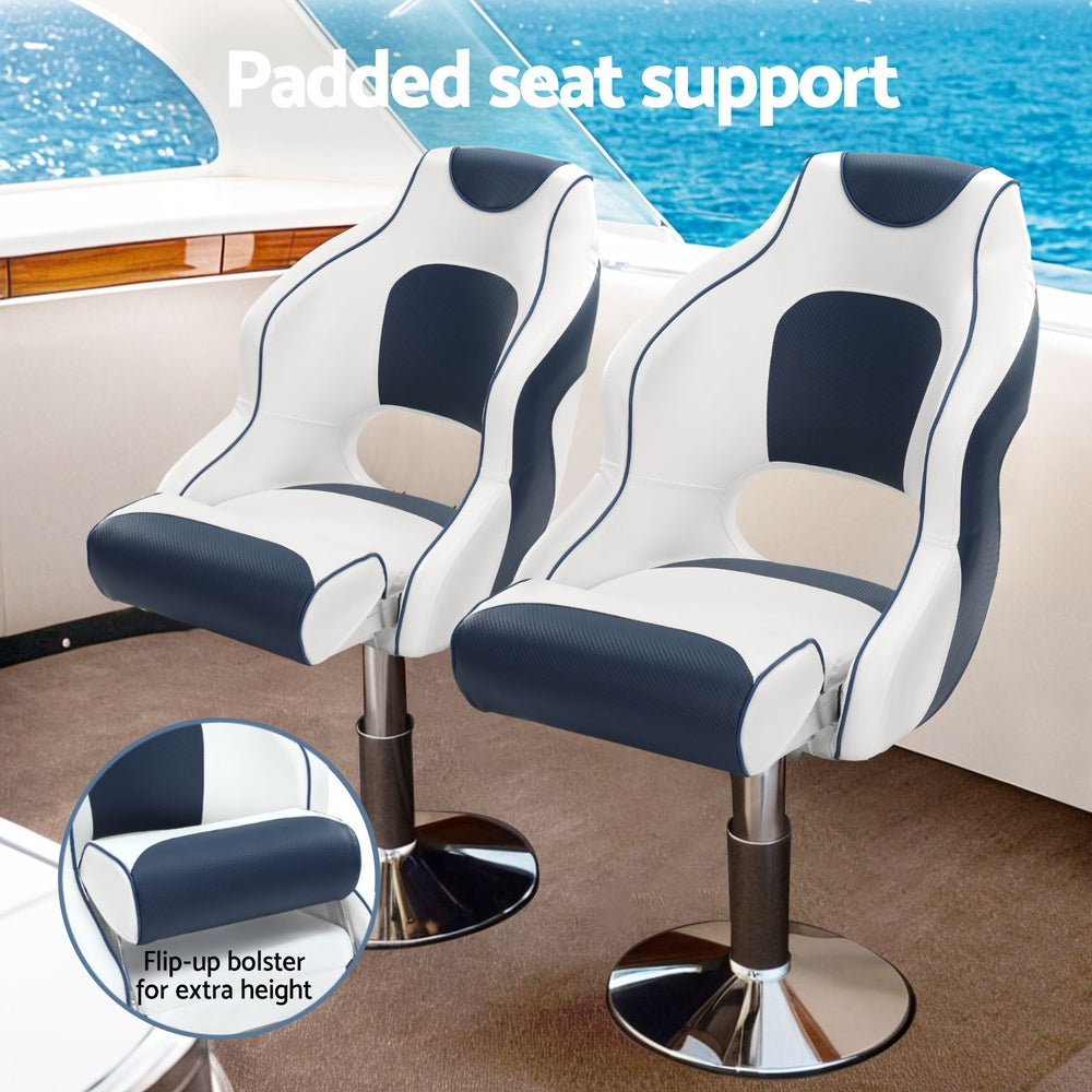 Seamanship Captain Bucket Boat Seat | Flip-Up Bolster with 15cm Swivel Padding | Blue