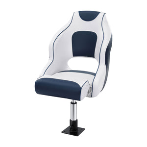 Captain Boat Seats with Pedestals | Flip Up Bolster | 34–46cm Adjustable | Blue
