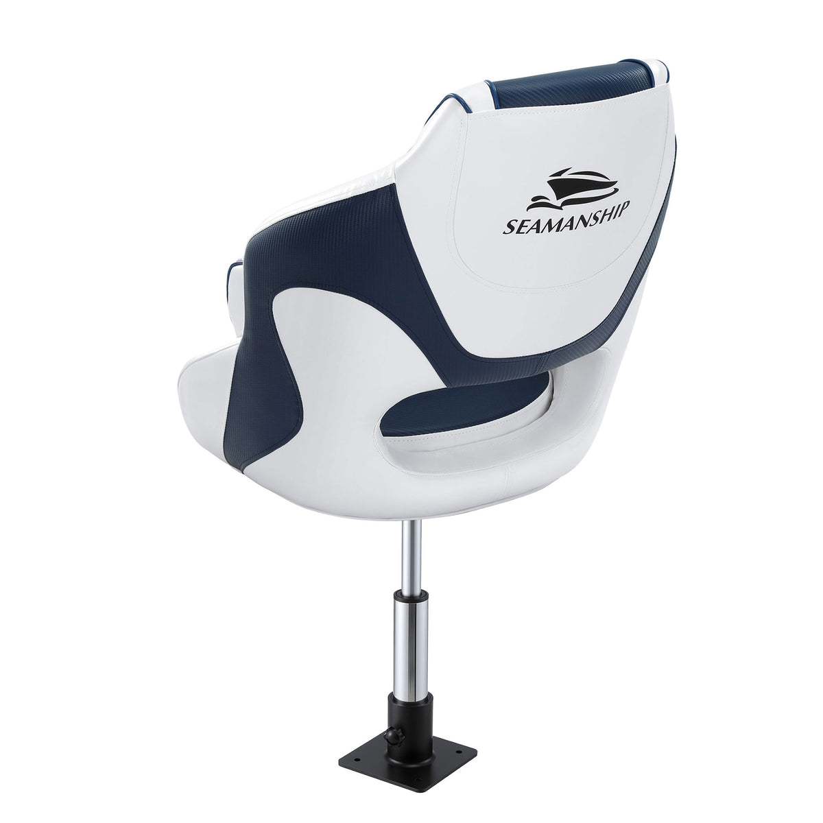 Captain Boat Seats with Pedestals | Flip Up Bolster | 34–46cm Adjustable | Blue