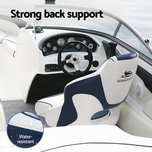 Captain Boat Seats with Pedestals | Flip Up Bolster | 55–75cm Adjustable | Blue