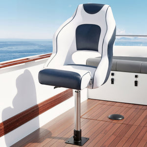 Captain Boat Seats with Pedestals | Flip Up Bolster | 55–75cm Adjustable | Blue
