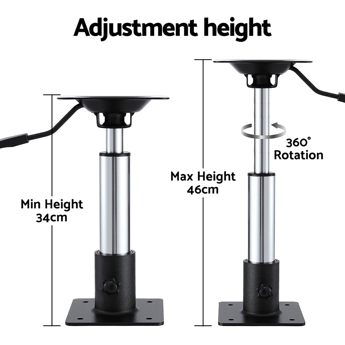 Boat Seat Pedestal 2 Pack | 34–46cm Adjustable | Gas Lift | 360° Swivel
