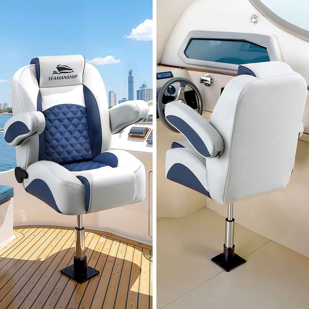 Boat Seat Pedestal 2 Pack | 34–46cm Adjustable | Gas Lift | 360° Swivel