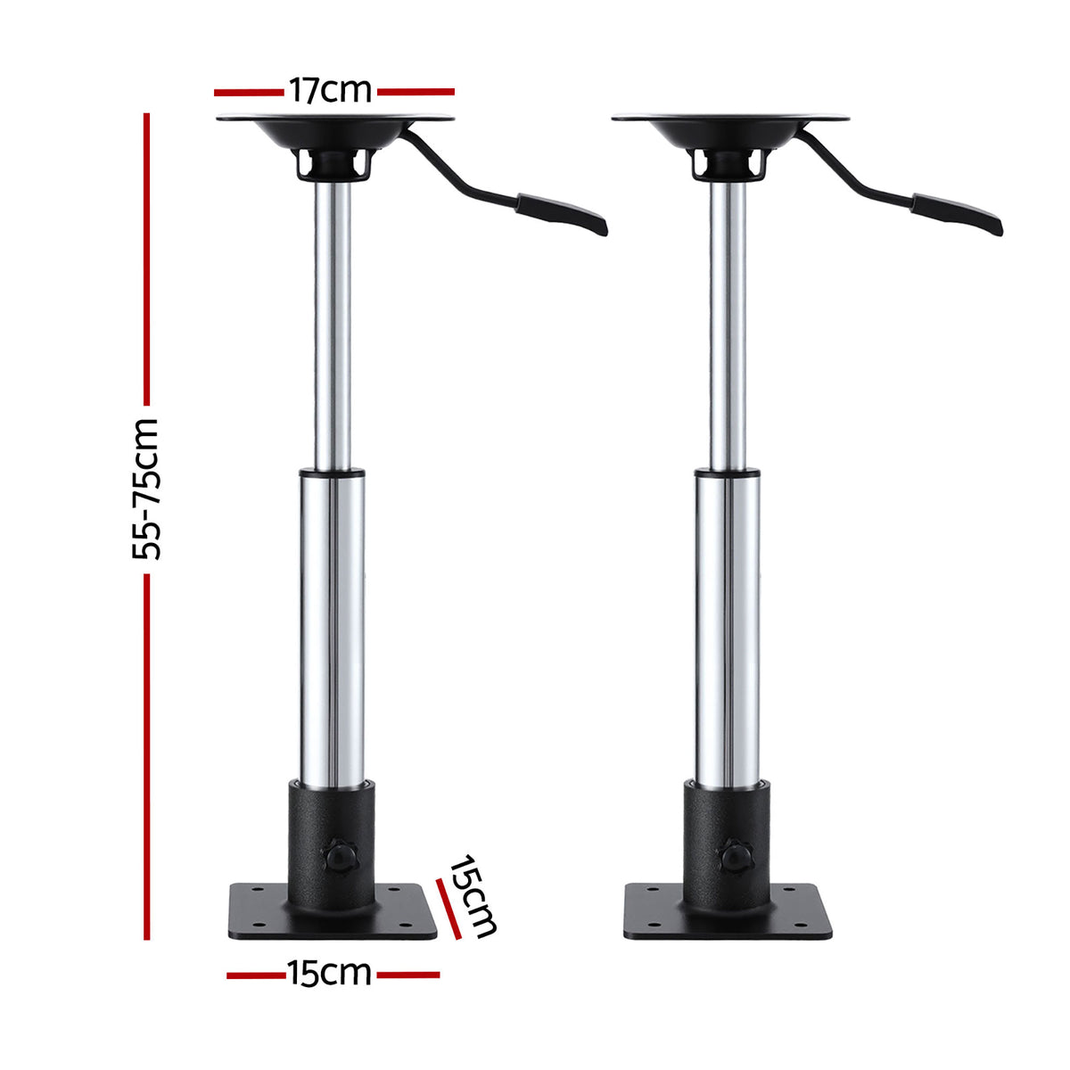 Boat Seat Pedestal 2 Pack | 55–75cm Adjustable | Gas Lift | 360° Swivel