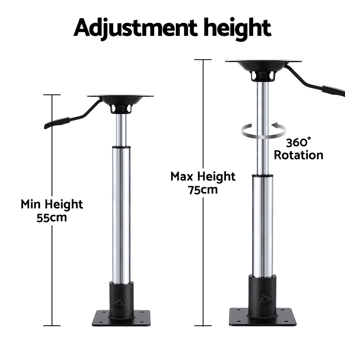 Boat Seat Pedestal 2 Pack | 55–75cm Adjustable | Gas Lift | 360° Swivel