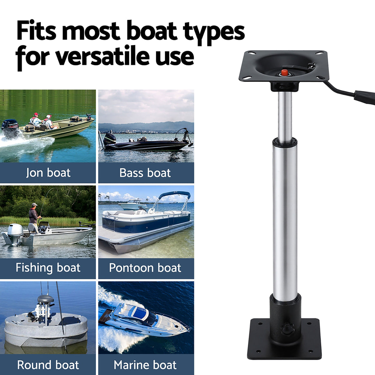 Boat Seat Pedestal 2 Pack | 55–75cm Adjustable | Gas Lift | 360° Swivel