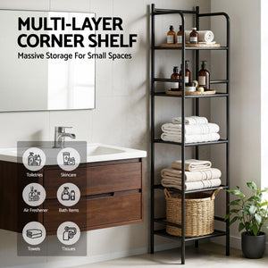 Corner Shower Caddy | 5 Tier | Floor Standing Bathroom Organiser | Black