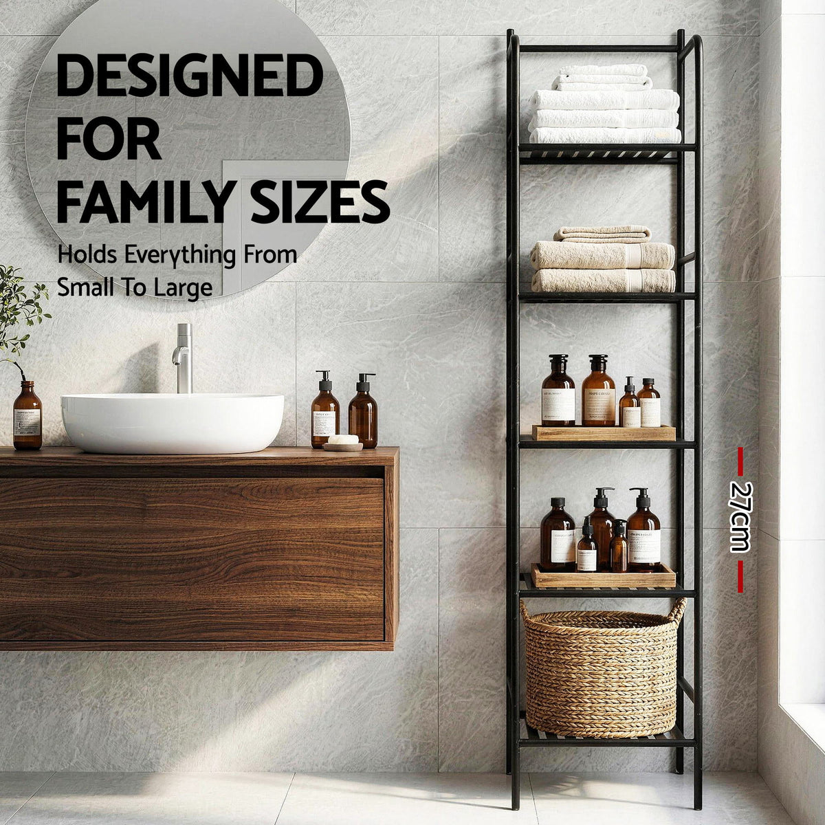 Corner Shower Caddy | 5 Tier | Floor Standing Bathroom Organiser | Black