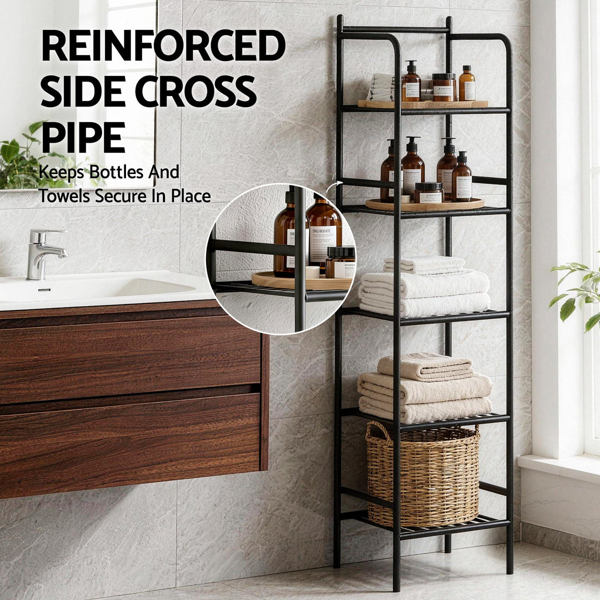 Corner Shower Caddy | 5 Tier | Floor Standing Bathroom Organiser | Black