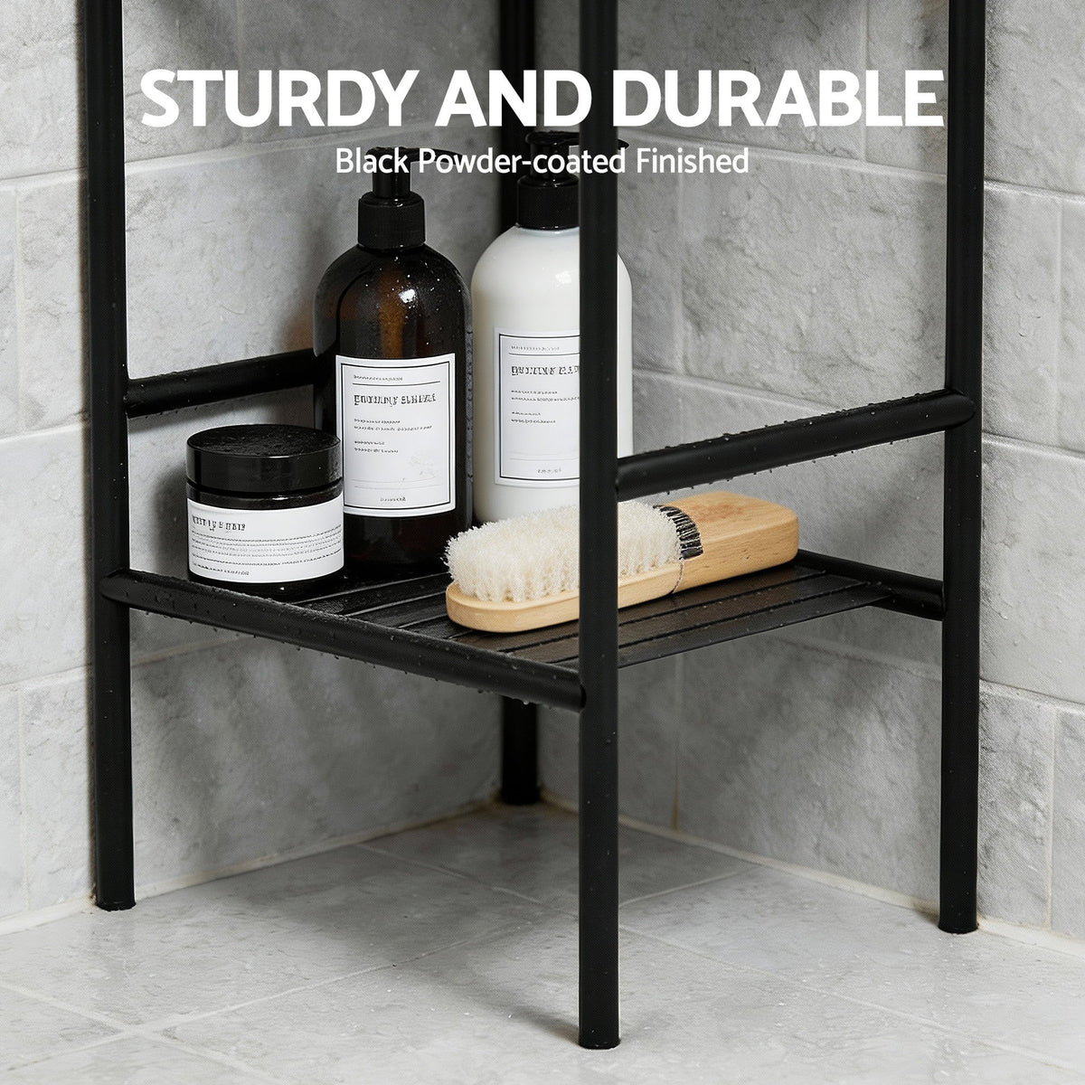 Corner Shower Caddy | 5 Tier | Floor Standing Bathroom Organiser | Black