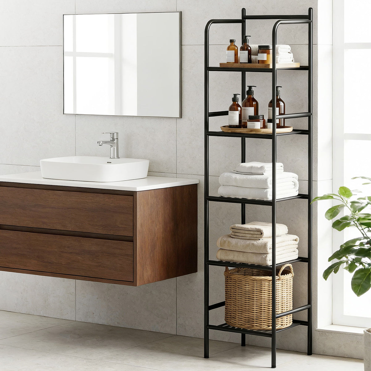 Corner Shower Caddy | 5 Tier | Floor Standing Bathroom Organiser | Black
