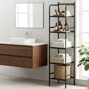 Corner Shower Caddy | 5 Tier | Floor Standing Bathroom Organiser | Black