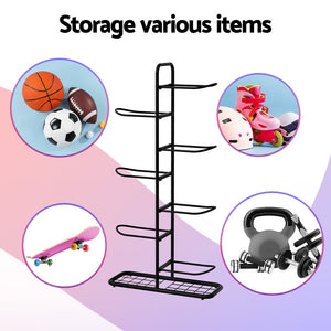 Ball Storage Rack 7-Tier | Sports Equipment Organiser | Garage & Gym Holder | Black
