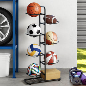 Ball Storage Rack 7-Tier | Sports Equipment Organiser | Garage & Gym Holder | Black