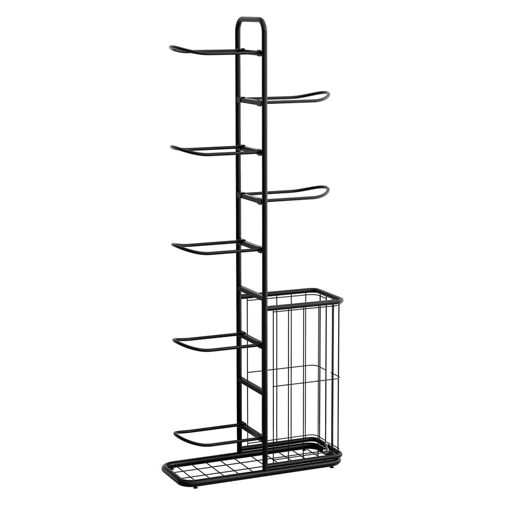 Ball Storage Rack 7-Tier | Sports Equipment Organiser with Basket | Garage & Gym | Black