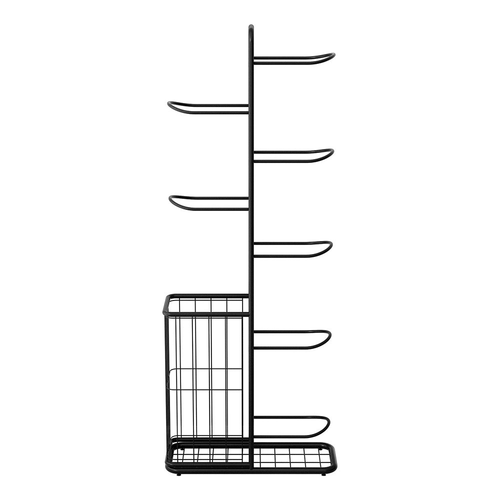 Ball Storage Rack 7-Tier | Sports Equipment Organiser with Basket | Garage & Gym | Black