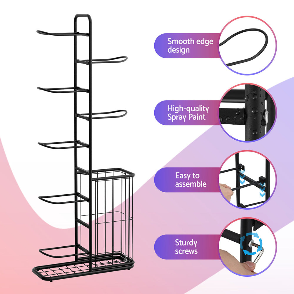 Ball Storage Rack 7-Tier | Sports Equipment Organiser with Basket | Garage & Gym | Black