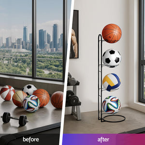 Ball Storage Rack 4-Tier | Sports Equipment Holder | Garage & Gym Organiser | Black