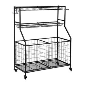 Sports Equipment Organiser | Rolling Storage Rack with Wheels | Garage Gym | Black