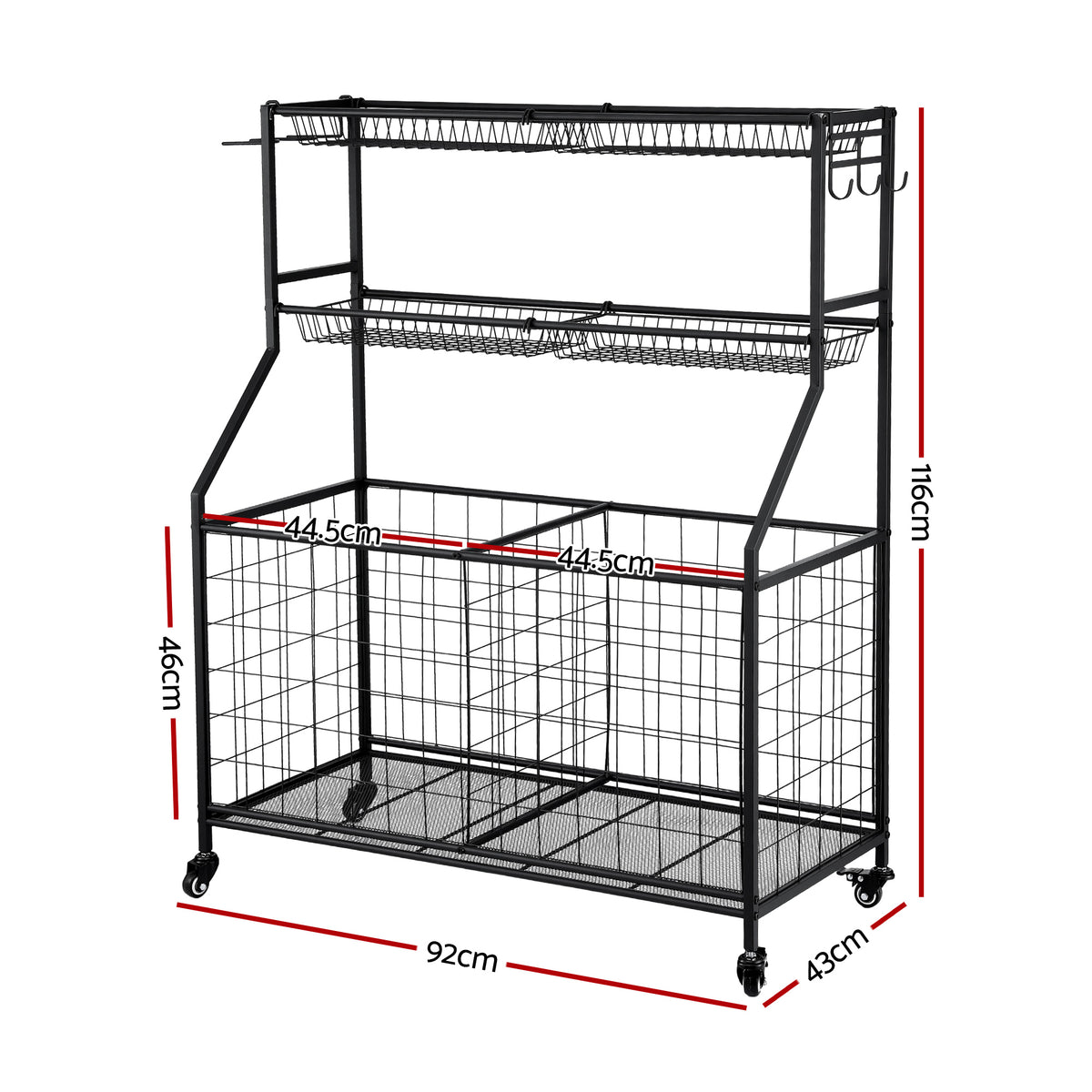 Sports Equipment Organiser | Rolling Storage Rack with Wheels | Garage Gym | Black