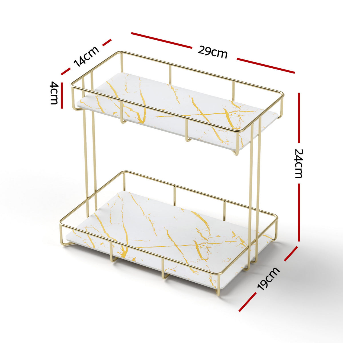 Bathroom Storage Rack | 2 Tier Corner Organiser | Gold | Marble Look