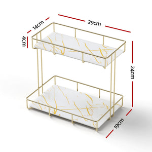 Bathroom Storage Rack | 2 Tier Corner Organiser | Gold | Marble Look