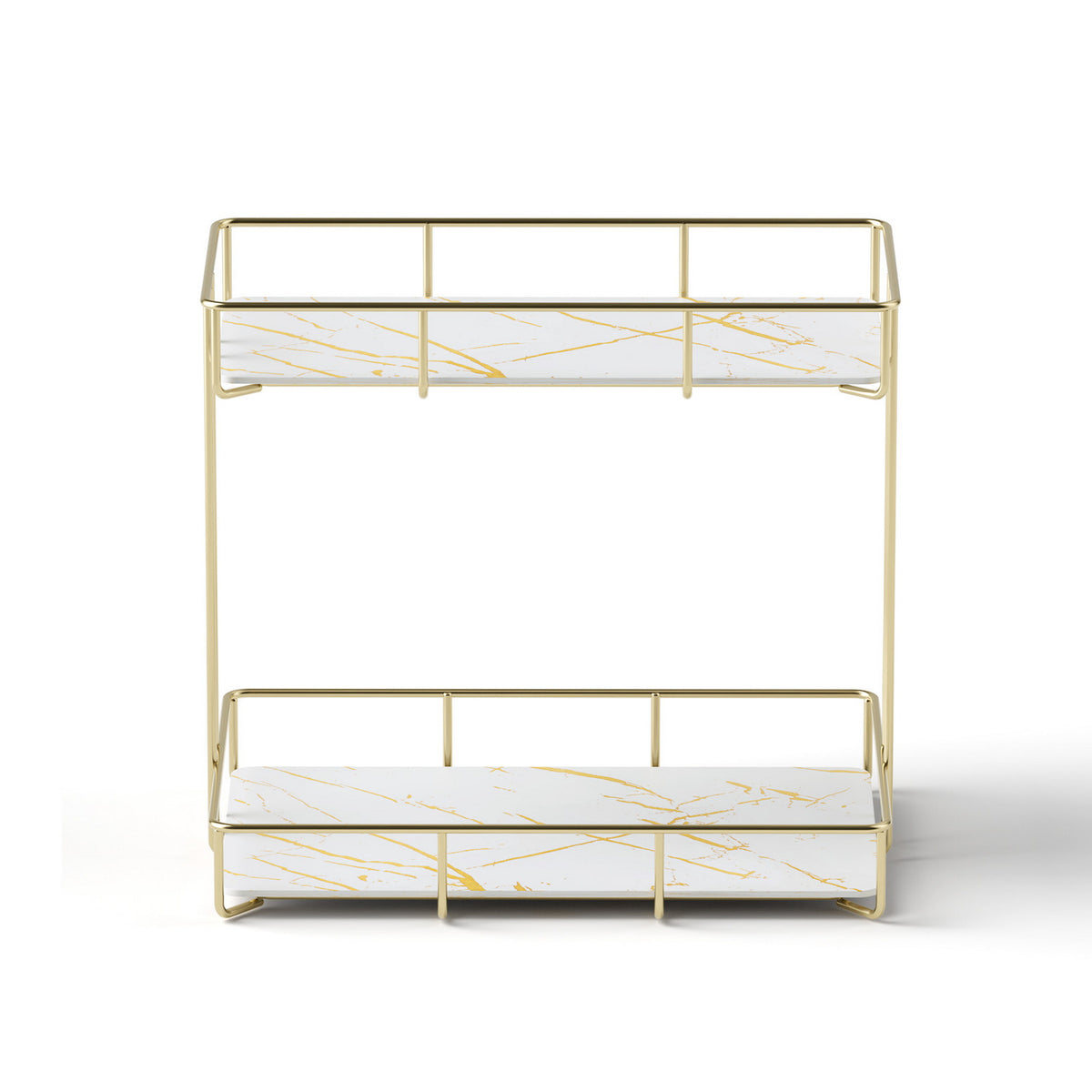 Bathroom Storage Rack | 2 Tier Corner Organiser | Gold | Marble Look